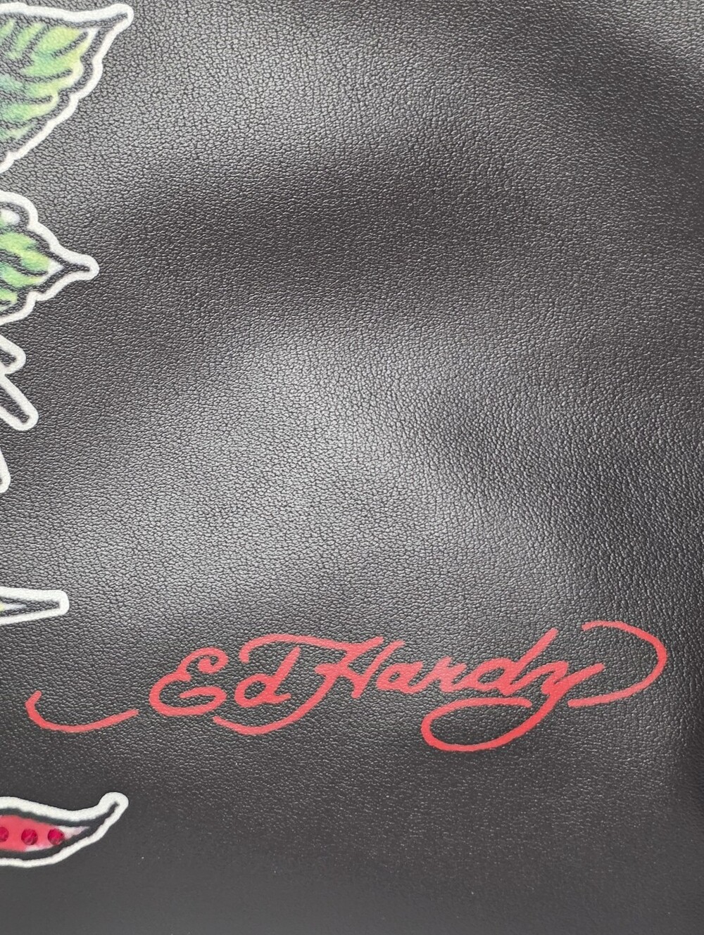 Ed Hardy Rhinestone Skull & Rose Black Faux Leather Cosmetic Travel Makeup Bag - Picture 5 of 8